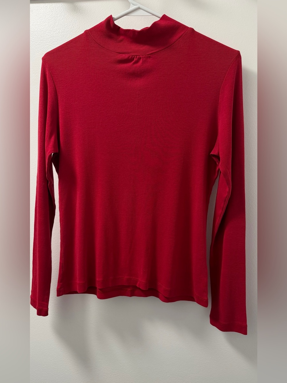 Red Mock Neck Cotton Modal Long Sleeve Top 18” PTP